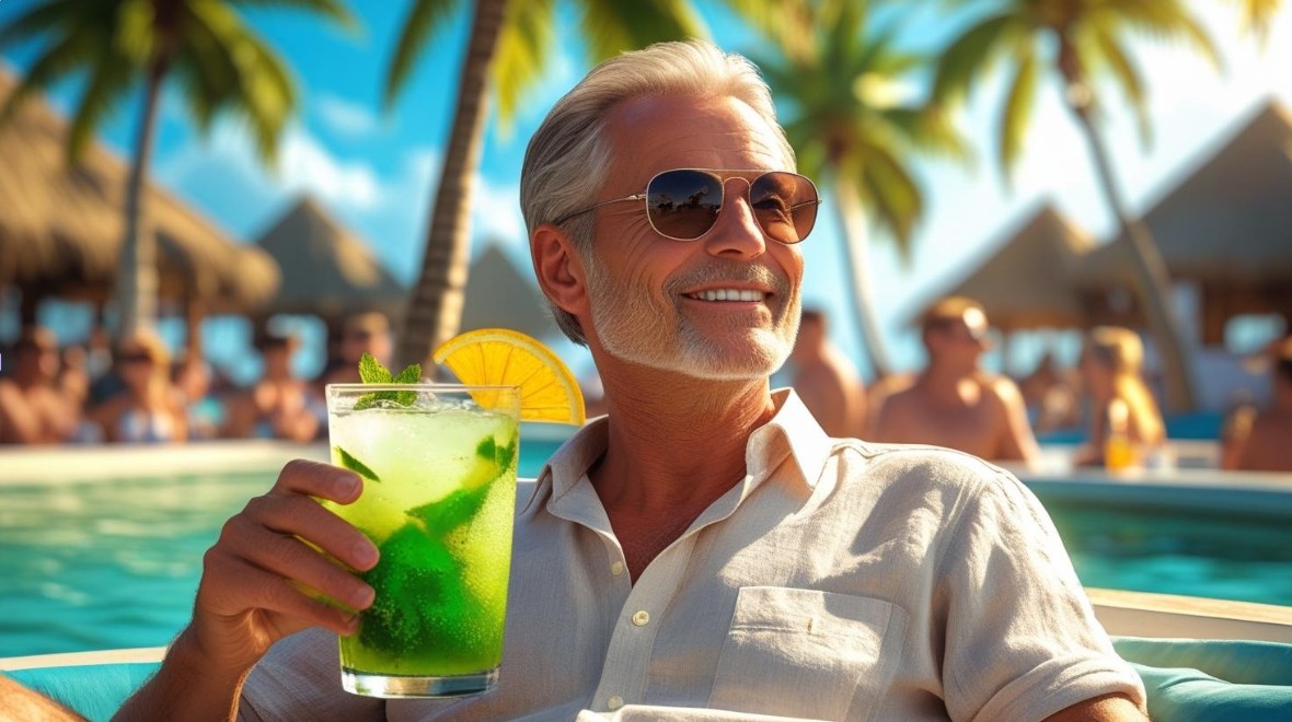 Beachclub in Punta Cana mit Strandbar und Liegen am Meer
