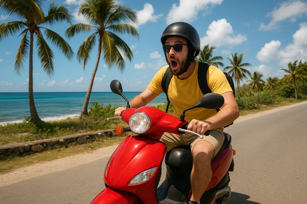 Motorroller an einem karibischen Strand in der Dominikanischen Republik