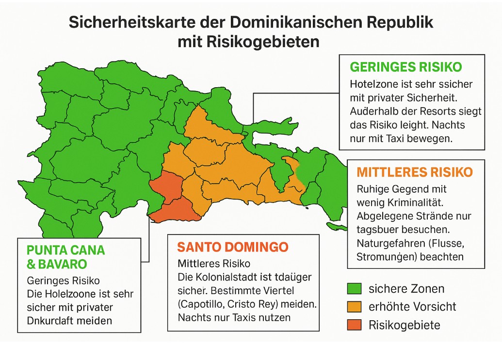 Sicherheitskarte der Dominikanischen Republik mit Risikogebieten